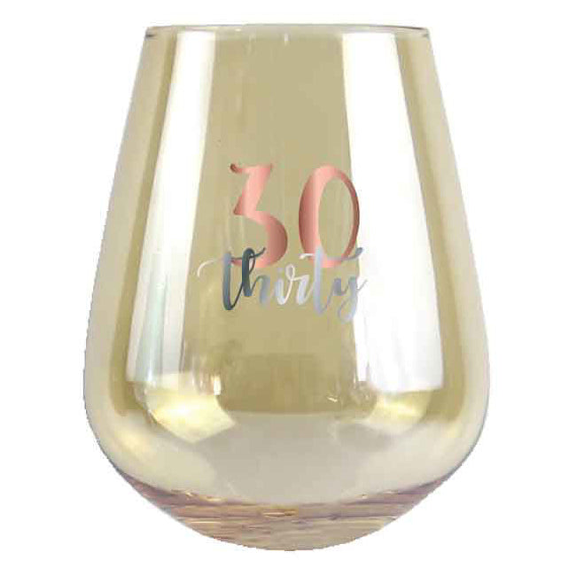 LMD 30th Birthday 13cm/600ml Stemless Wine Glass Cocktail Tumbler w/ Rose Gold Decal