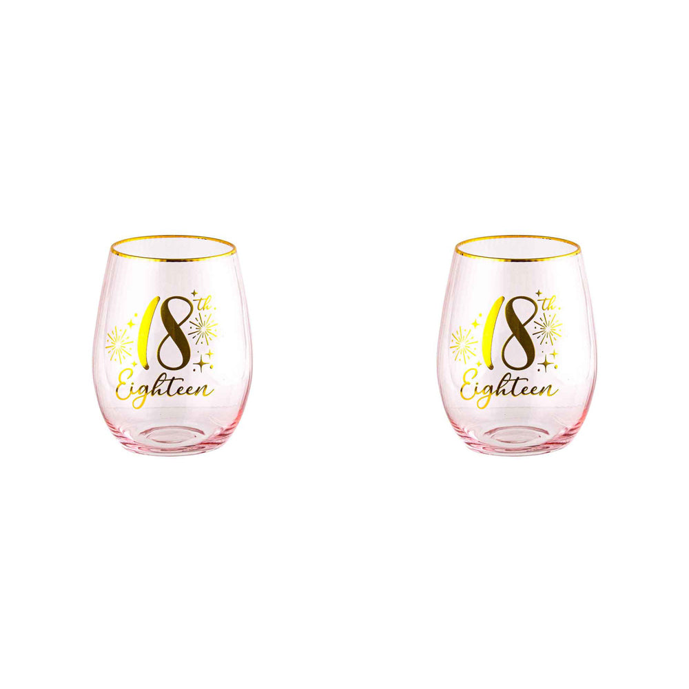 LMD 18th Fluted Pink Stemless Drinking Glassware/Home Decoration 600ml/13cm (2 Pack)