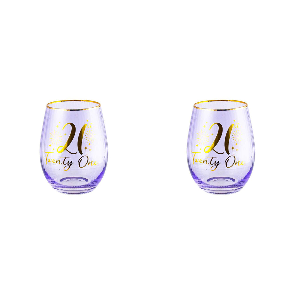 LMD 21st Fluted Stemless Handmade Drinking Glassware/Home Decoration 600ml/13cm (2 Pack)