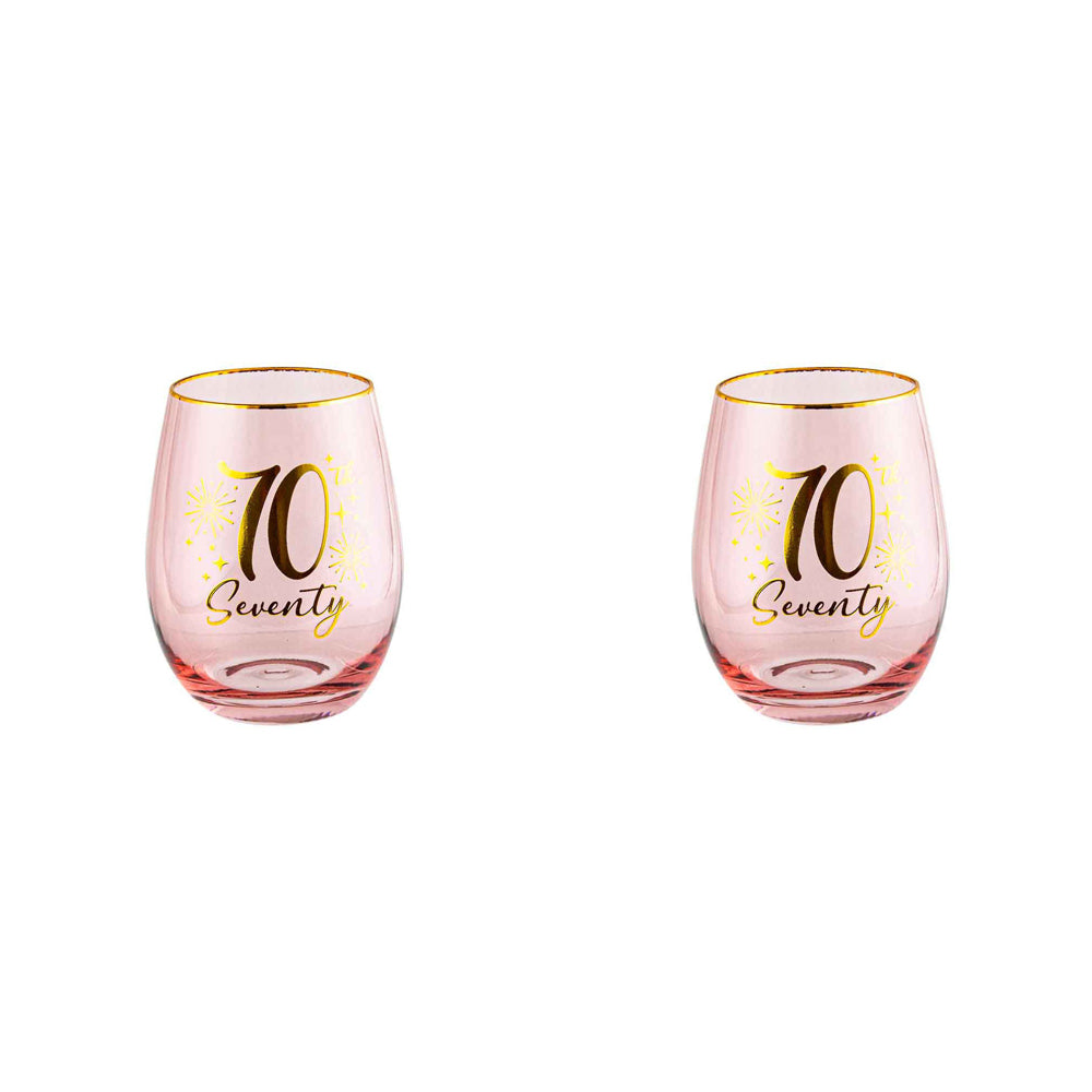 LMD 70th Fluted Stemless Handmade Drinking Glassware/Home Decoration 600ml/13cm (2 Pack)