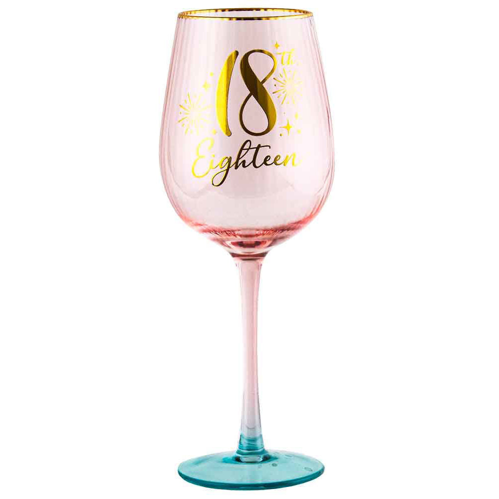 LMD 18th Birthday 400ml Fluted Red Wine/Cocktail Glass Stemmed Drinkware Pink (2 Pack) — image 2