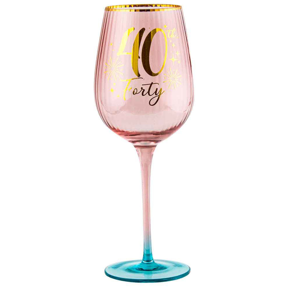 LMD 40th Birthday 400ml Fluted Red Wine/Cocktail Glass Stemmed Drinkware Pink