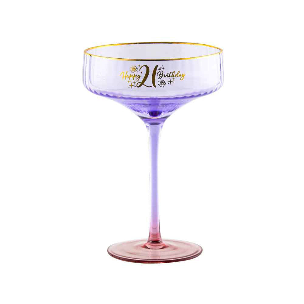 LMD 21st Birthday 300ml Fluted Coupe Wine/Cocktail Glass Stemmed Drinkware Purple