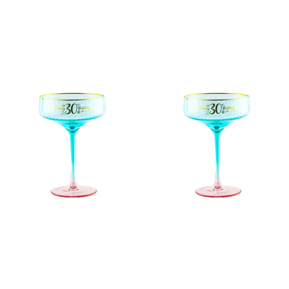 LMD 30th Birthday 300ml Fluted Coupe Wine/Cocktail Glass Stemmed Drinkware Blue (2 Pack)