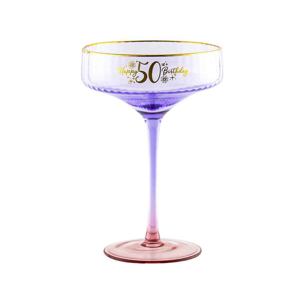 LMD 50th Birthday 300ml Fluted Coupe Wine/Cocktail Glass Stemmed Drinkware Purple