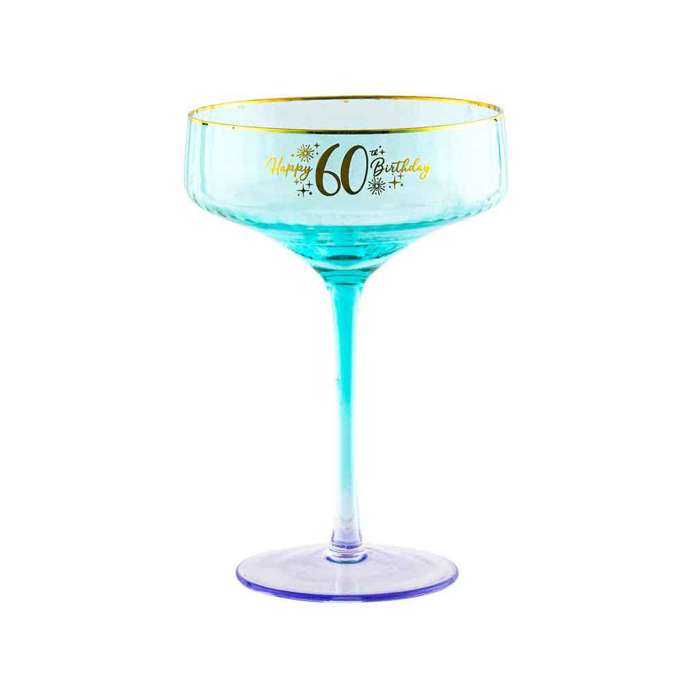 LMD 60th Birthday 300ml Fluted Coupe Wine/Cocktail Glass Stemmed Drinkware Blue