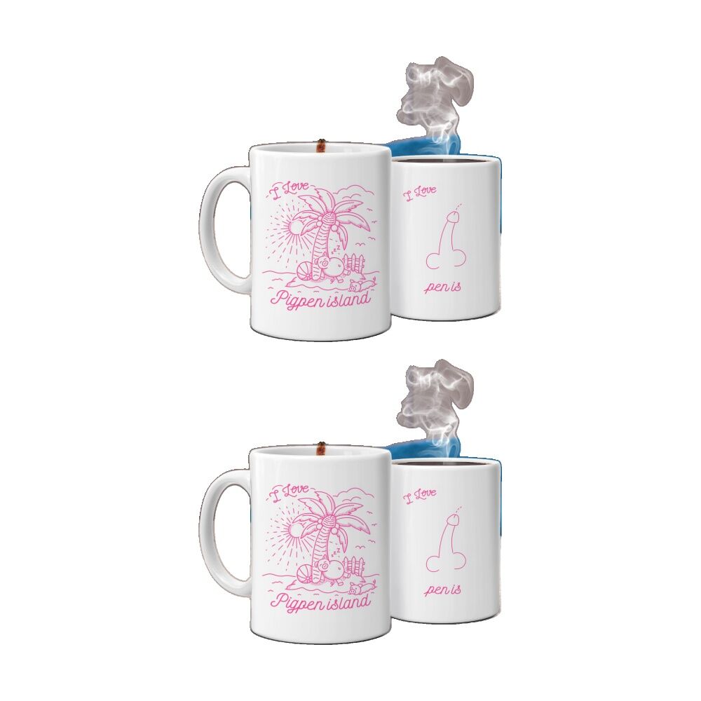 Bubblegum Stuff Rude Heat Change Mug Pigpen Island Coffee Cup Novelty Gift (2 Pack)