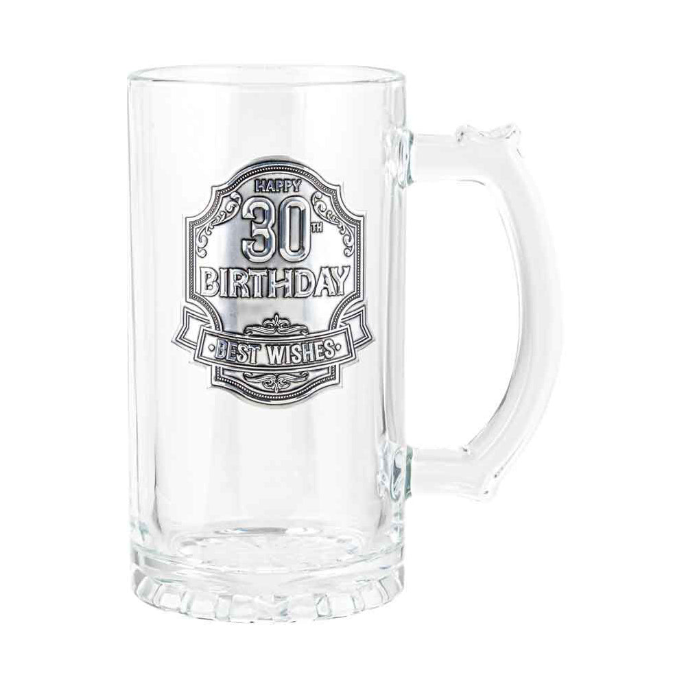LMD 30th Badge Beer/Cider Glass Drinking Stein Drink Mug Birthday Gift Clear 450ml
