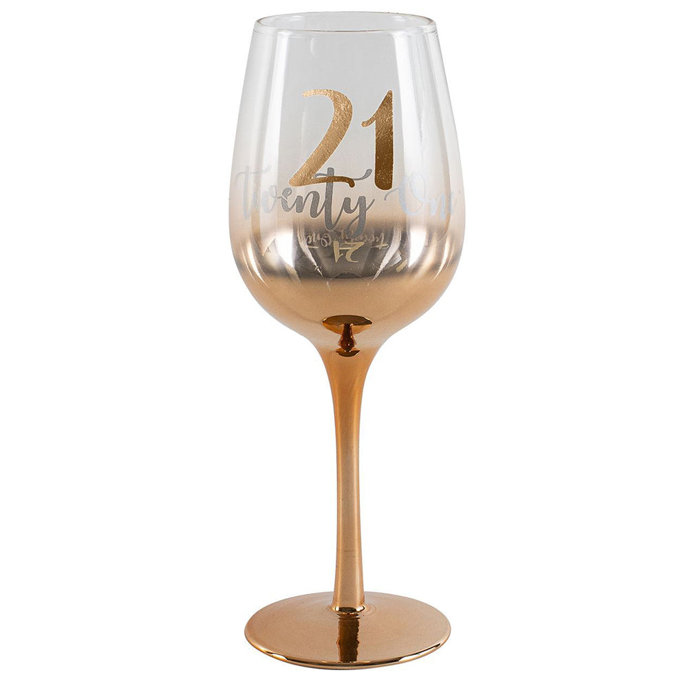LMD Birthday 21st Celebration Rose Gold Ombre Decal 430ml Wine Drinking Glass