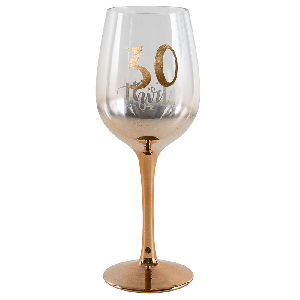 LMD Birthday 30th Celebration Rose Gold Ombre Decal 430ml Wine Drinking Glass
