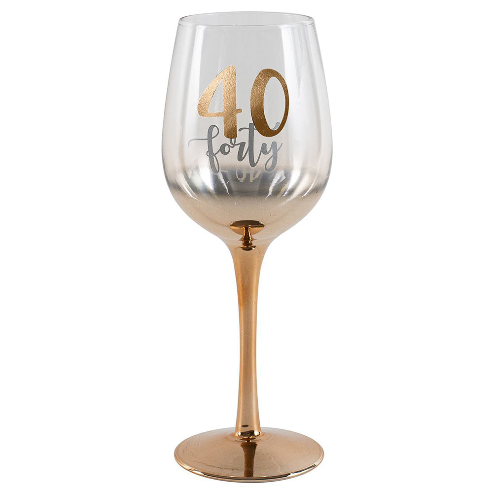 LMD Birthday 40th Celebration Rose Gold Ombre Decal 430ml Wine Drinking Glass