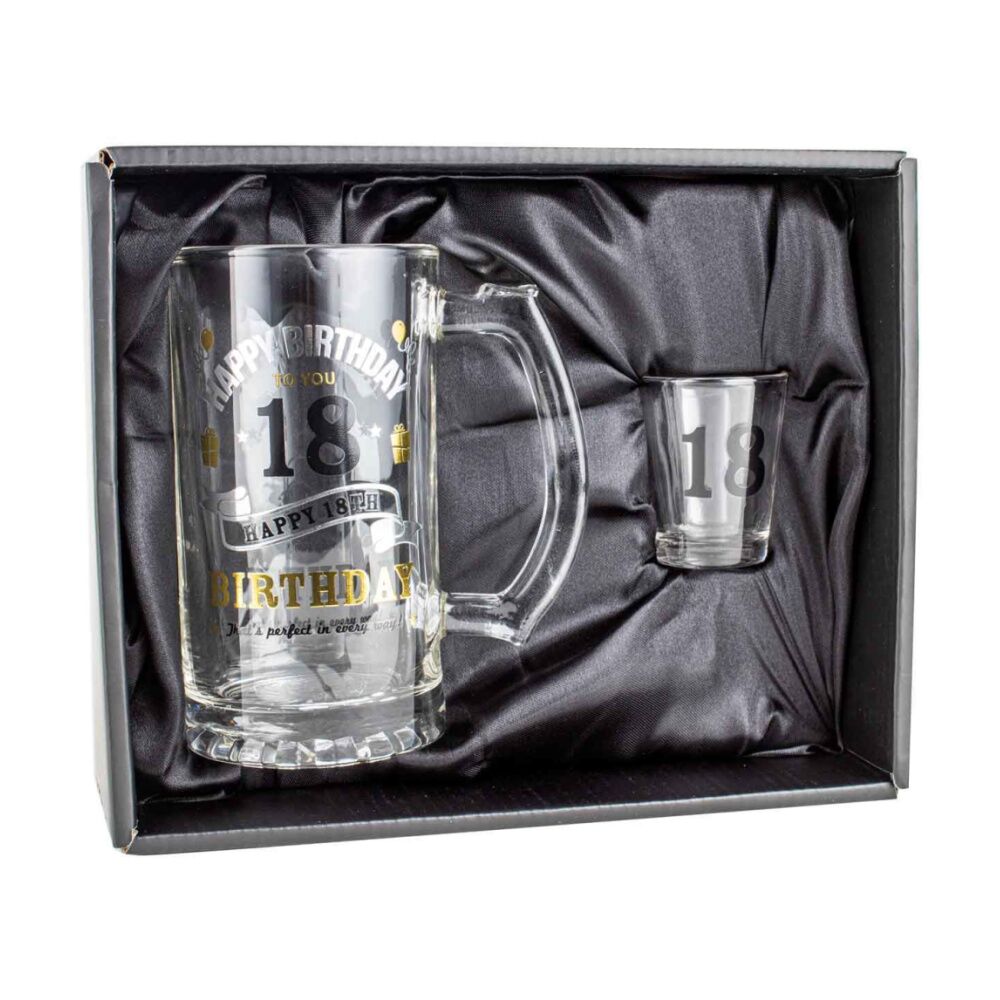 LMD Birthday 18th Celebration Liquor Alcohol Shot/Stein Beer Glass Drinking Cup Set — image 2