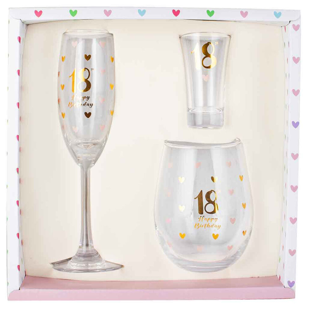 LMD 18th Birthday Champagne/Stemless/Shot Glass Drinkware Set Clear (3 Pieces) — image 2