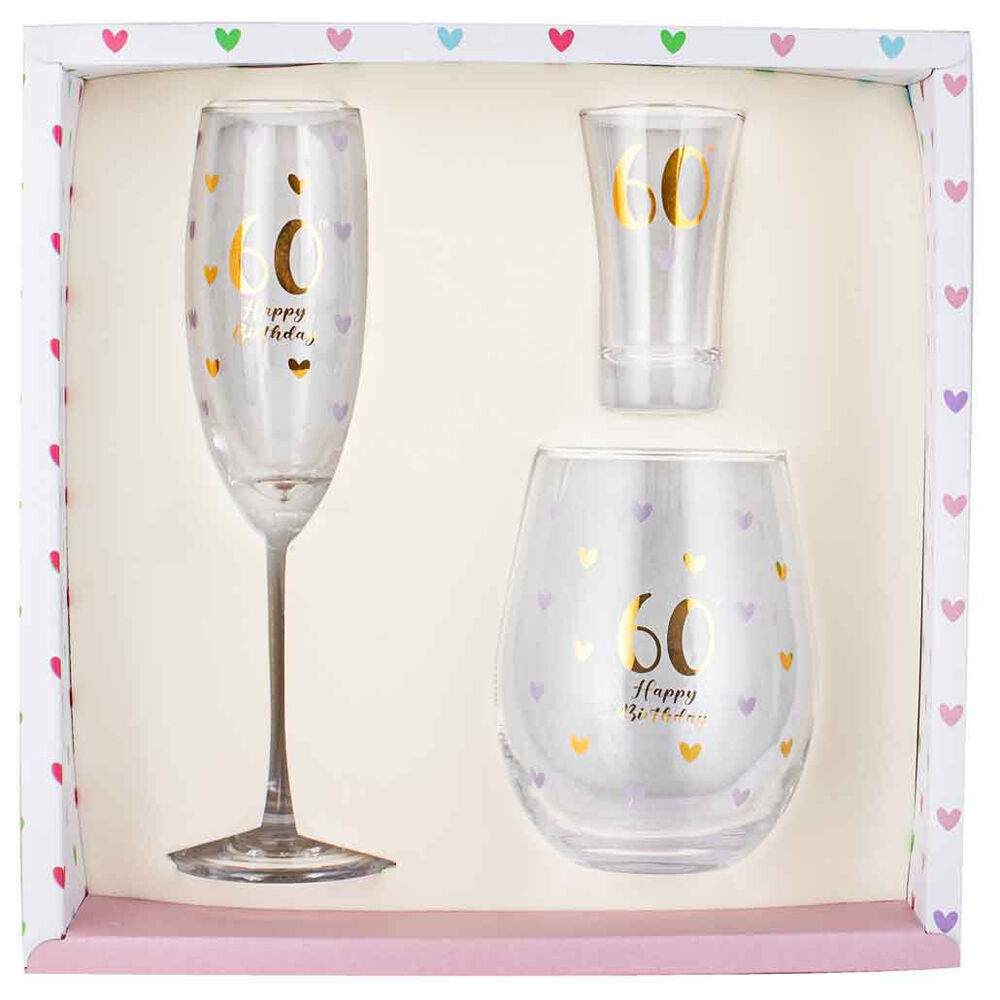 LMD 60th Birthday Champagne/Stemless/Shot Glass Drinkware Set Clear (3 Pieces) — image 2