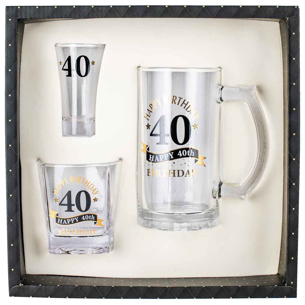 LMD 40th Birthday Beer Stein/Whisky/Shot Drinkware Glasses Set Clear (3 Pieces) — image 2