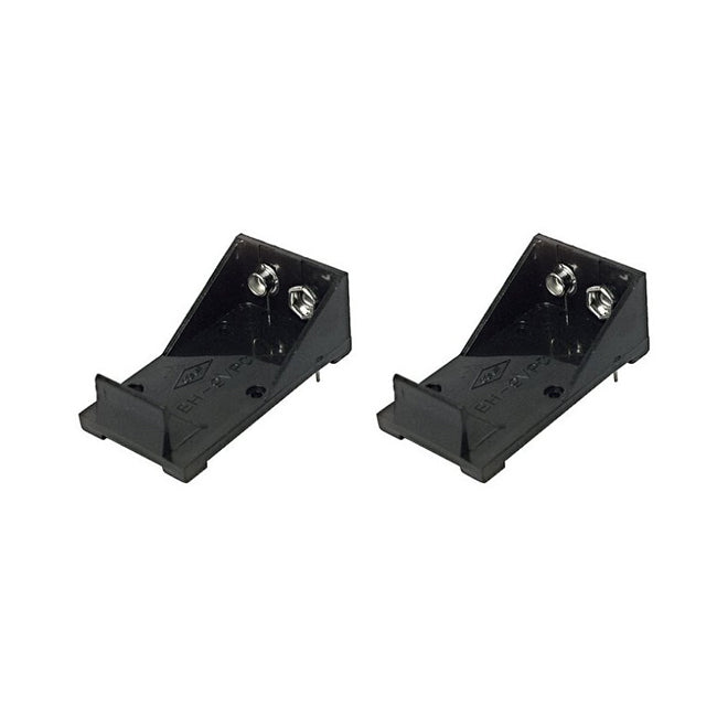 PCB Mounting 9V Battery ABS Plastic Holder w/ Footpads/Hole Extensions Black (2 Pack)