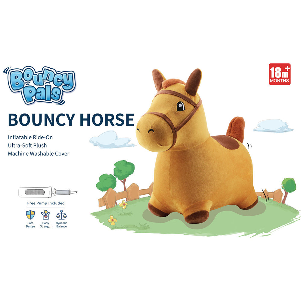 Iplay Ilearn 33cm Bouncy Horse Plush Inflatable Ride-On Kids Play Toy 18m+ Brown — image 2