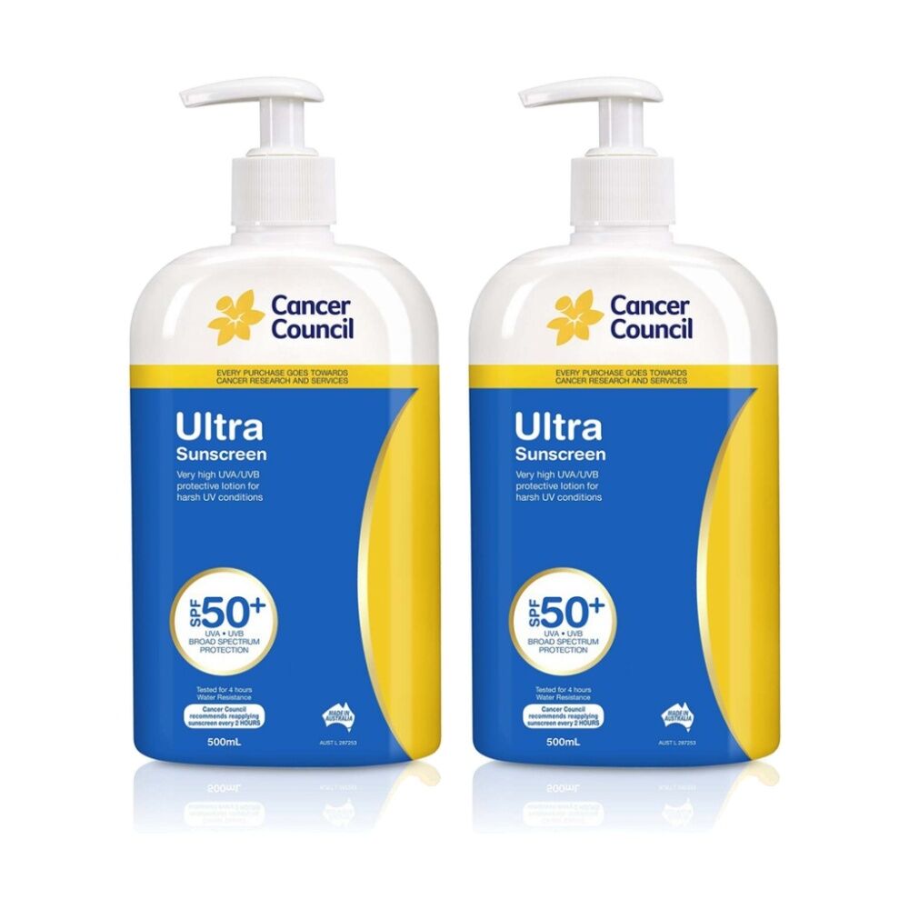 Cancer Council Ultra Sunscreen UV SPF50+ Water Resistant Sun Protection 500ml (2 Pack)