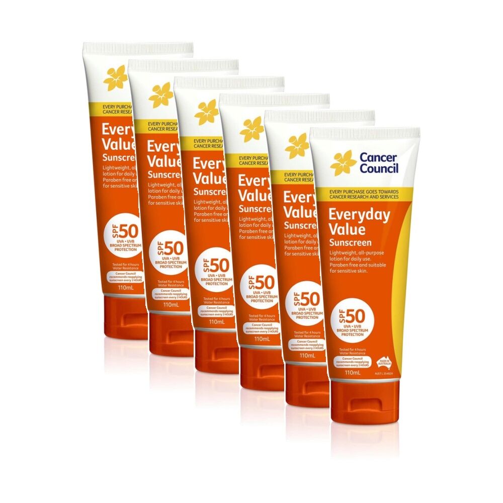 Cancer Council Everyday Value Sunscreen SPF50 Sun Care 110ml Sensitive Skin (6 Pack)