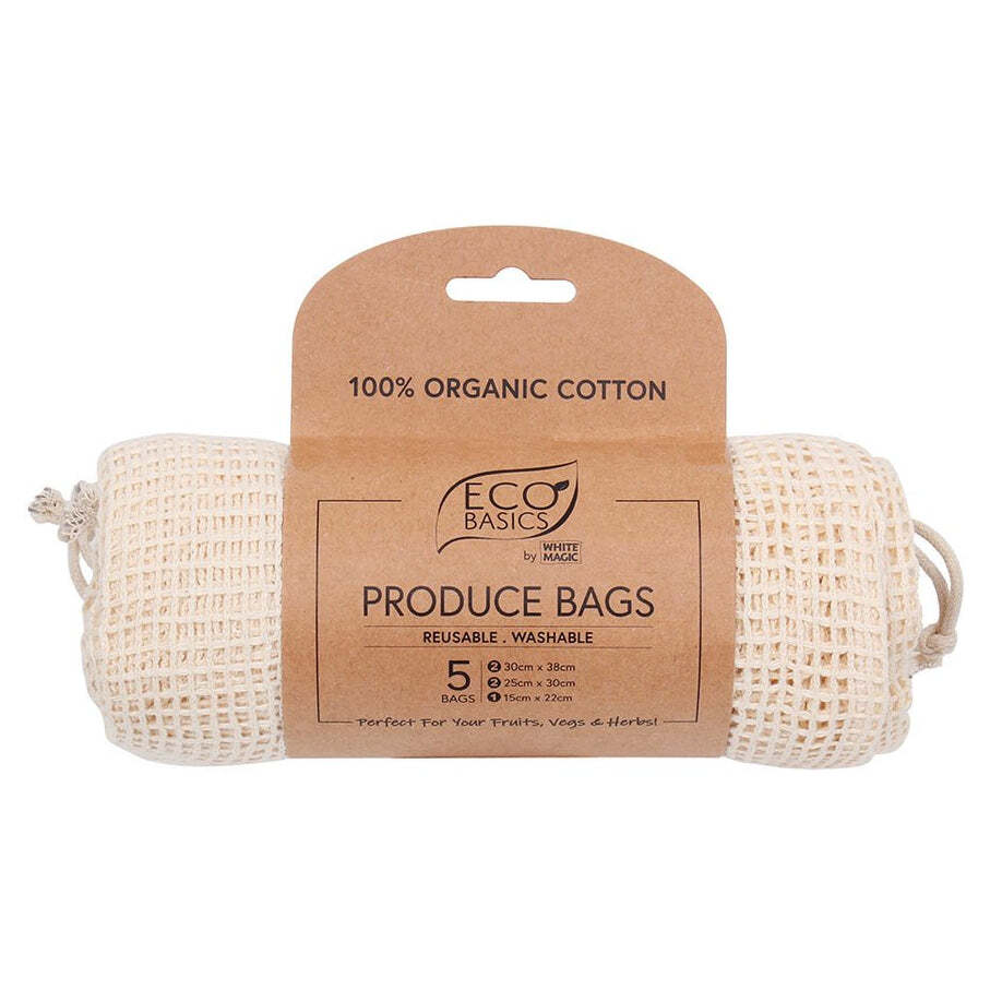 White Magic Eco Basics 38cm/30cm/22cm Produce Fruits/Vegetables Reusable Bag (5 Pack)