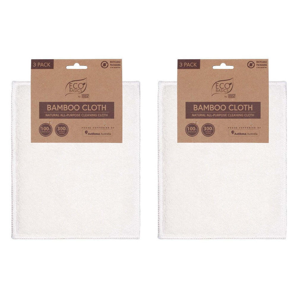 Eco Basics Plant-Based Natural Bamboo Fibre All-Purpose Cleaning Cloth WH (6 Pack)