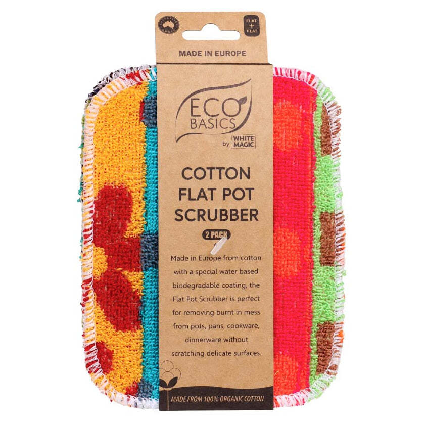 Eco Basics Cotton Eco-Friendly Flat Pot Scrubber Biodegradable Coat Cleaner (2 Pack)