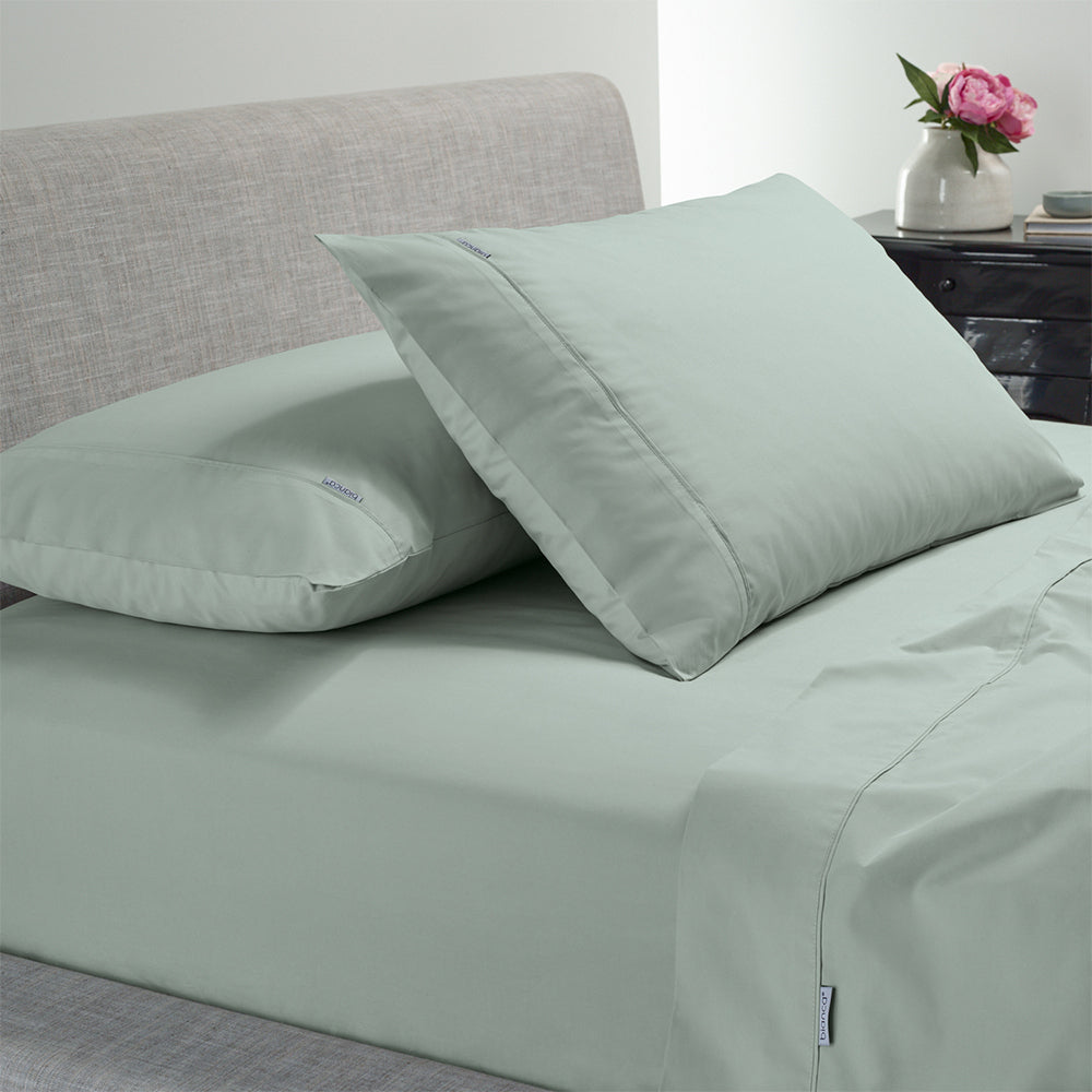 Bianca Heston 300TC Cotton Percale Flat/Fitted Sheet/Pillowcase Sage Double Bed