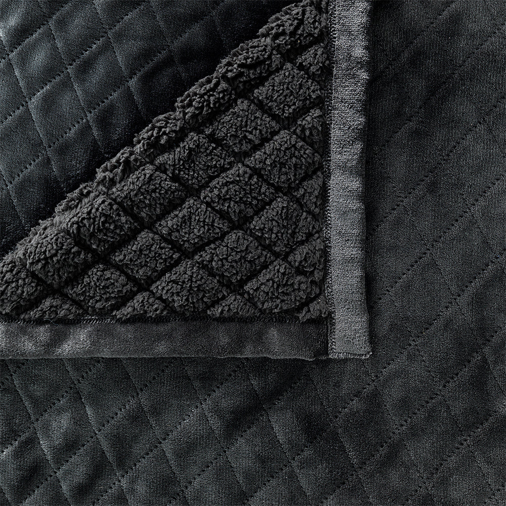 Bianca Mansfield Sherpa Blanket 480gsm Home/Room Bedding Charcoal Queen/King Bed — image 2
