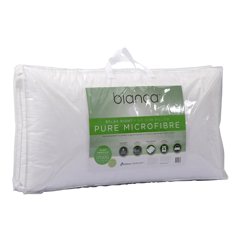 Bianca Relax Right 50x90cm Pure Microfibre Pillow King 1700g Sleep Cushion White — image 2