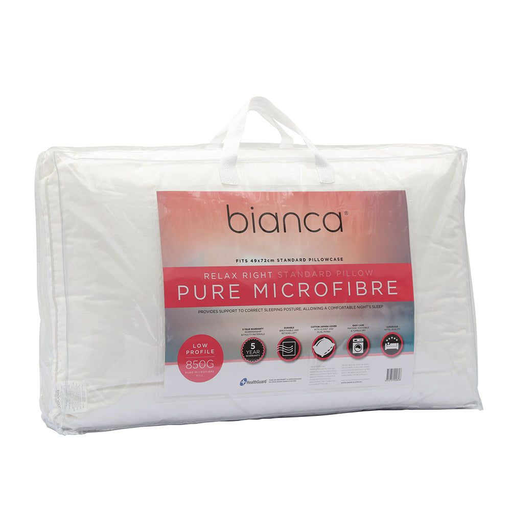 Bianca Relax Right 49x72cm Pure Microfibre Pillow Low Profile 850g Cushion White — image 2