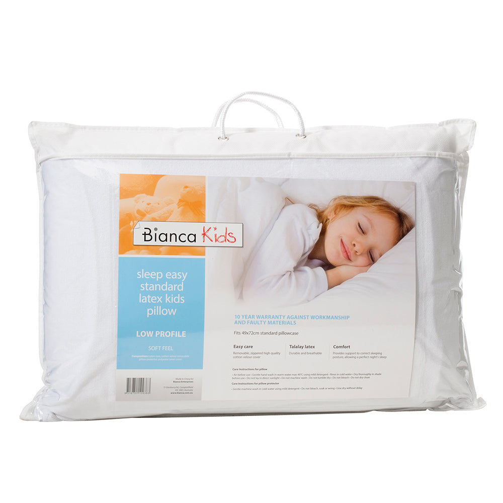Bianca Sleep Easy Kids 65x40cm Pillow Low Profile Latex Pillow Cushion White