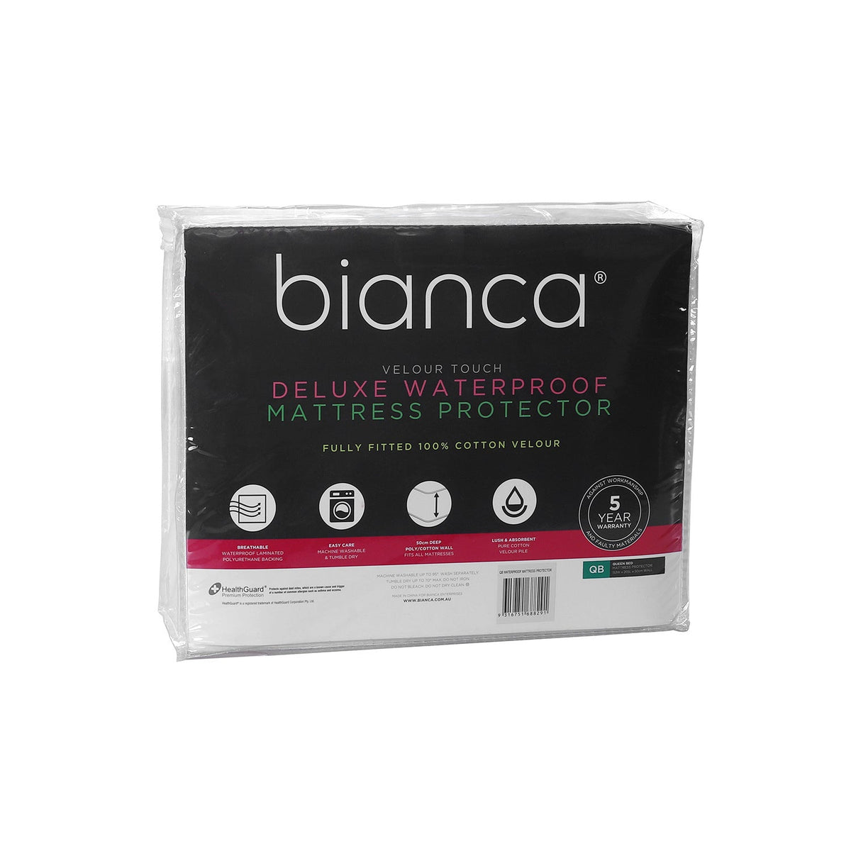 Bianca Velour Touch Mattress Protector Waterproof Home Bedding White Single Bed