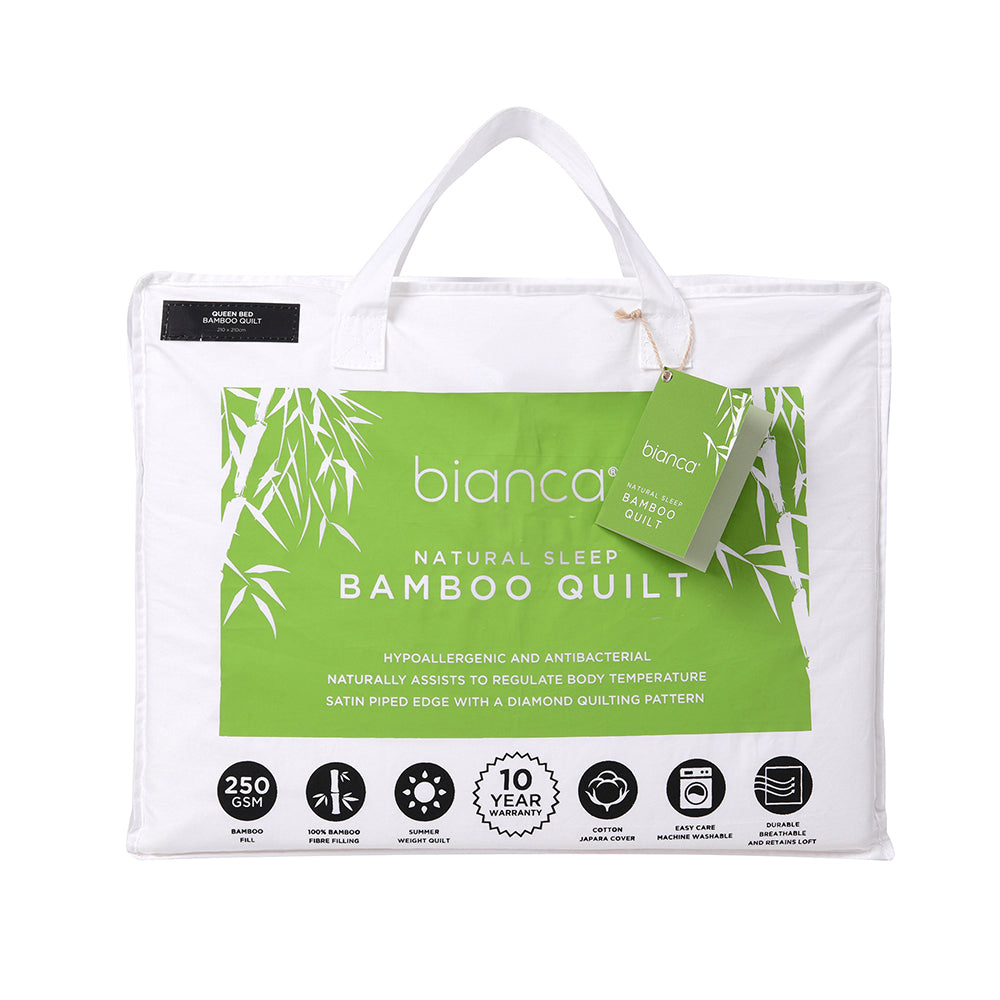 Bianca Natural Sleep Bamboo Quilt 250gsm Doona Breathable Bedding WHT Single Bed