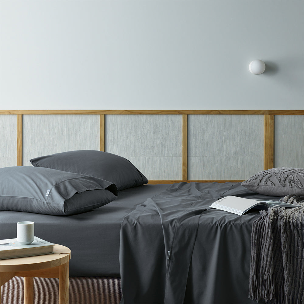 Bianca Natural Sleep Recycled Cotton/Bamboo Sheet/Pillowcase Charcoal Single Bed