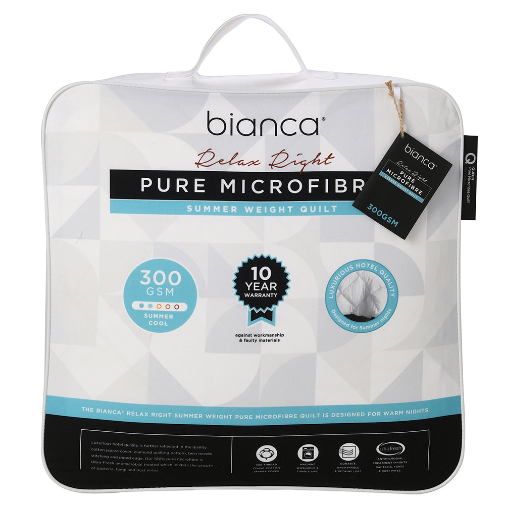 Bianca Relax Right Pure Microfibre Quilt 300gsm Home Bedding White Single Bed