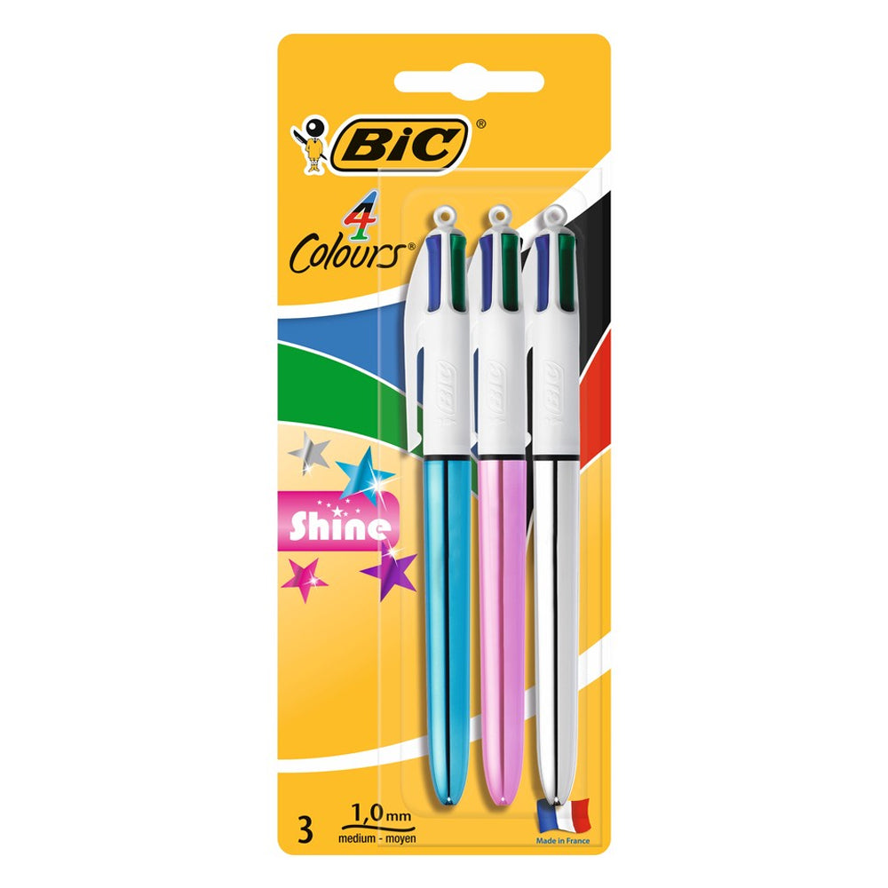 Bic 4-Colour Shine Metallic Pen Set 1.0mm Stationery Writing/Drawing Ballpen (3 Pieces)