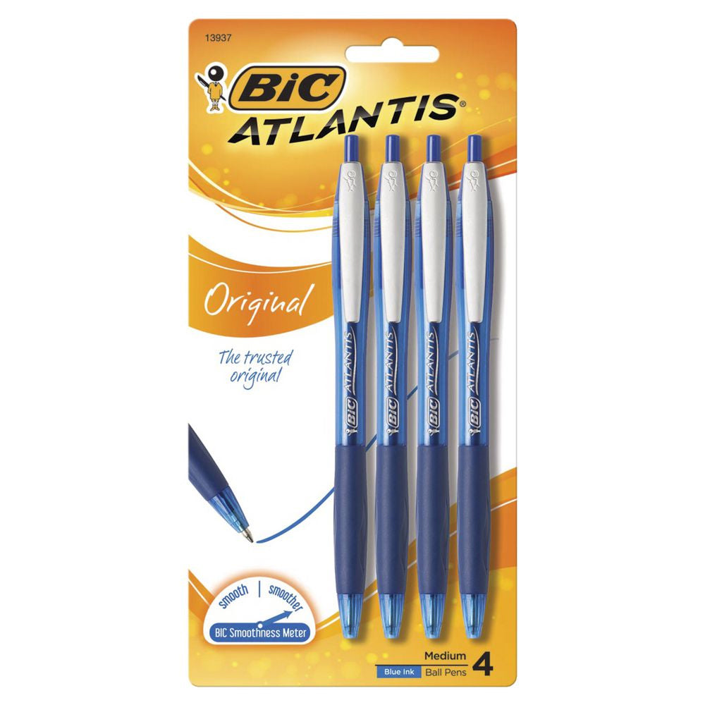 Bic Atlantis Original Medium Glide Exact Retractable Ballpoint Pens Blue (4 Pieces)