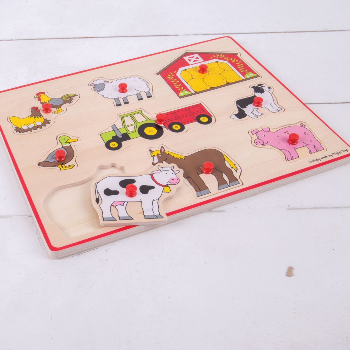 Bigjigs Toys 30cm Lift Out Puzzle Farm Kids/Children Wooden Sensory Toy 3y+ (9 Pieces)