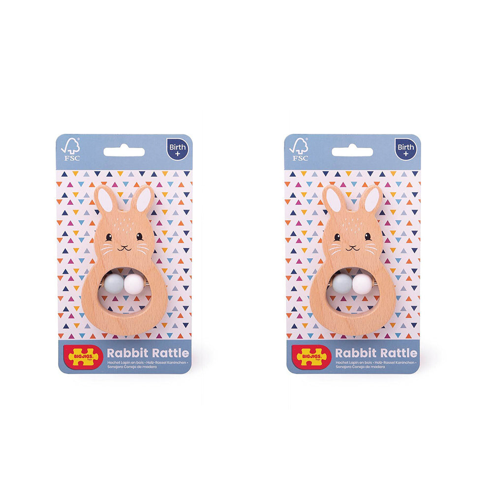 Bigjigs Toys FSC Wooden 13cm Rabbit Rattle Baby/Infant Sensory Play Toy 0m+ (2 Pack)