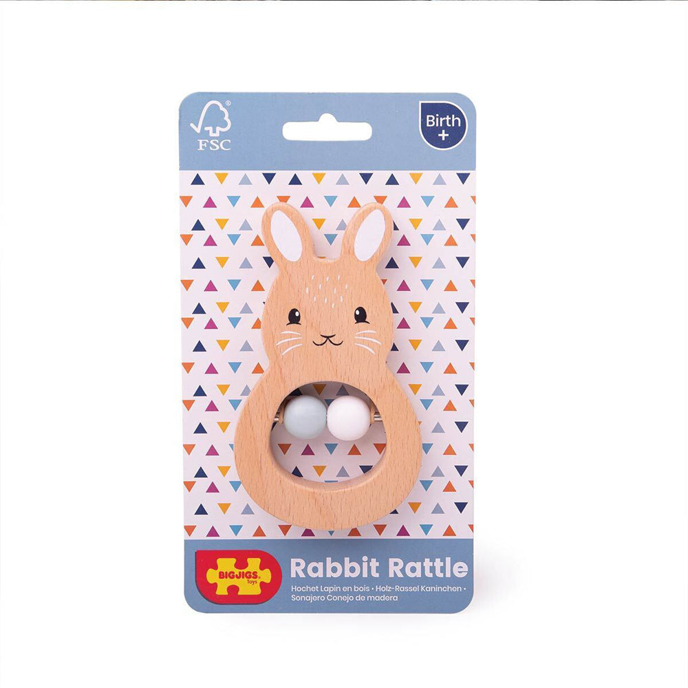 Bigjigs Toys FSC Wooden 13cm Rabbit Rattle Baby/Infant Sensory Play Toy 0m+ (2 Pack) — image 2