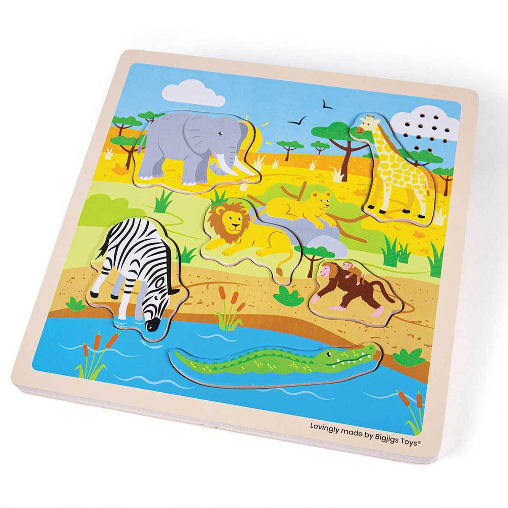 Bigjigs Toys 22cm Safari Sound Puzzle Kids Wooden Toy 12m+ (6 Pieces)