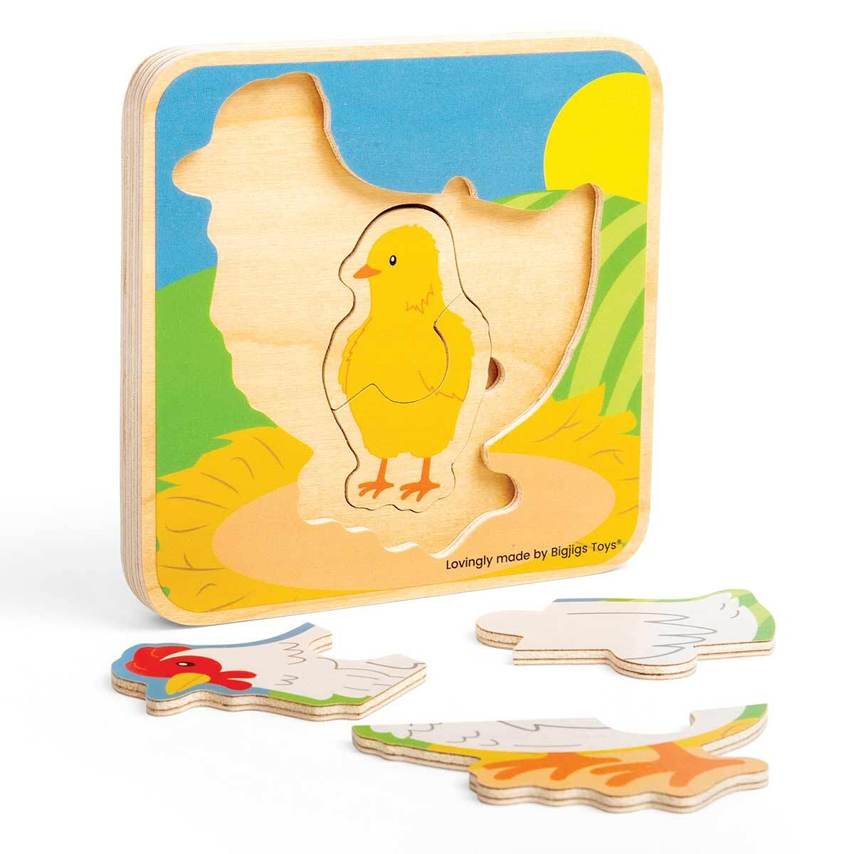 Bigjigs Toys Lifecycle Puzzle Chicken Kids/Children Sensory Wooden Toy 18m+ (7 Pieces)