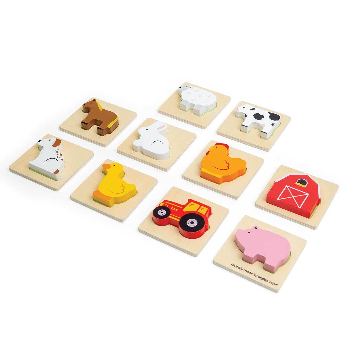 Bigjigs Toys Farm Feel & Find Kids/Children Sensory Puzzle Wooden Toy 10m+ (10 Pieces) — image 3