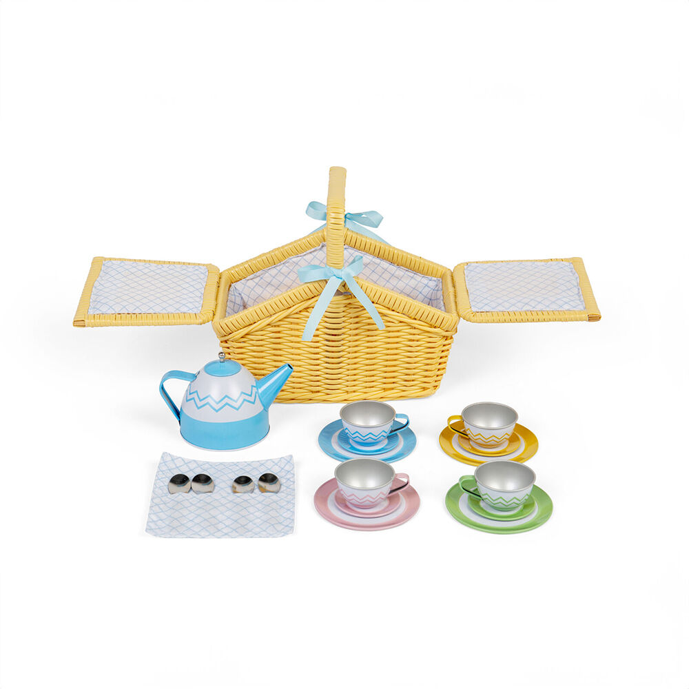 Bigjigs Toys Wooden Picnic Set In Basket Kids Pretend Play Toy 23.5x20.5cm — image 2