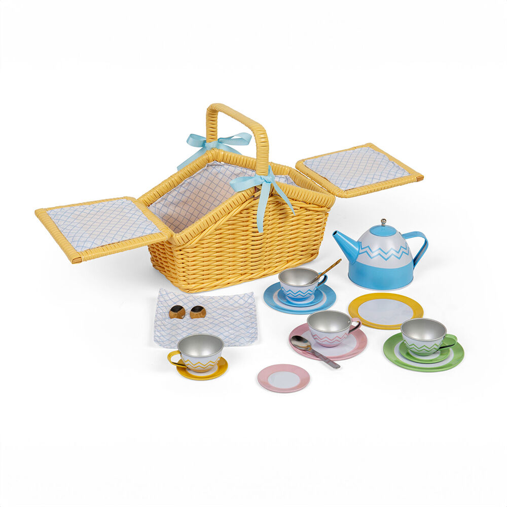 Bigjigs Toys Wooden Picnic Set In Basket Kids Pretend Play Toy 23.5x20.5cm — image 3