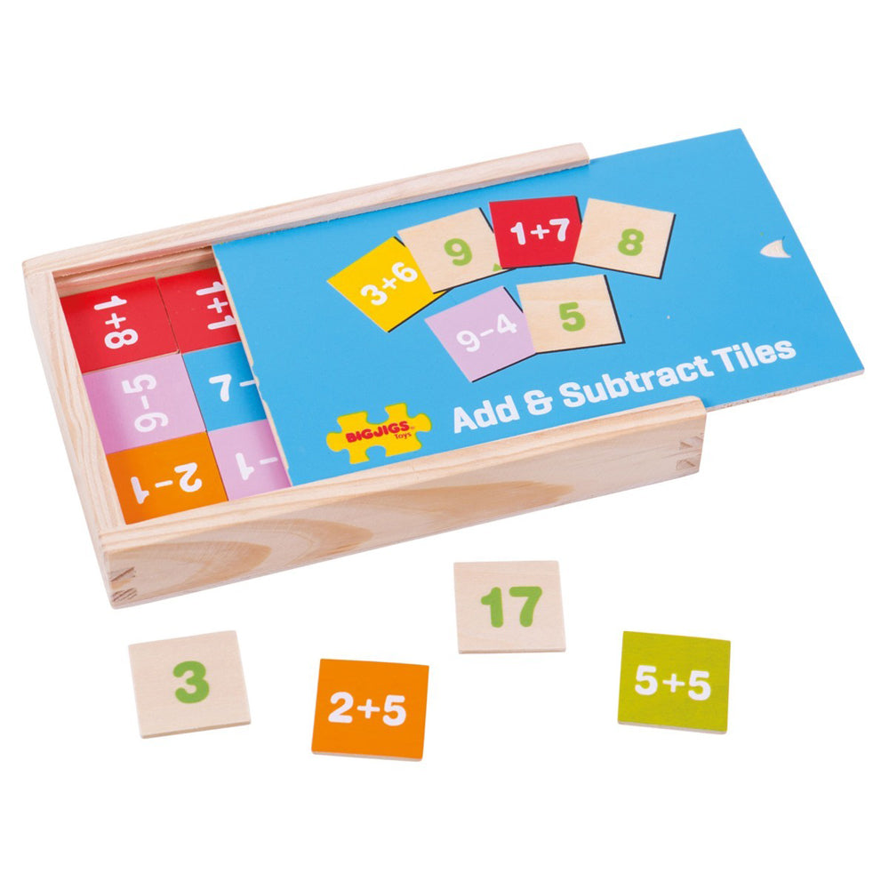 Bigjigs Toys Wooden 19.5cm Add & Subtract w/ Box Kids Educational Toy 3y+ (81 Pieces)
