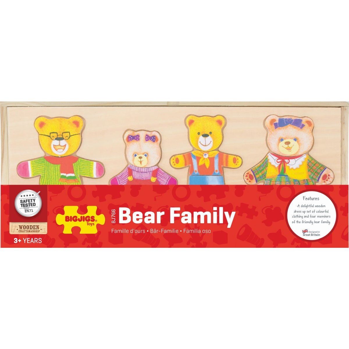 Bigjigs Toys 33cm Dress Up Bear Family Kids Interactive Wooden Toy 3y+ (72 Pieces) — image 3