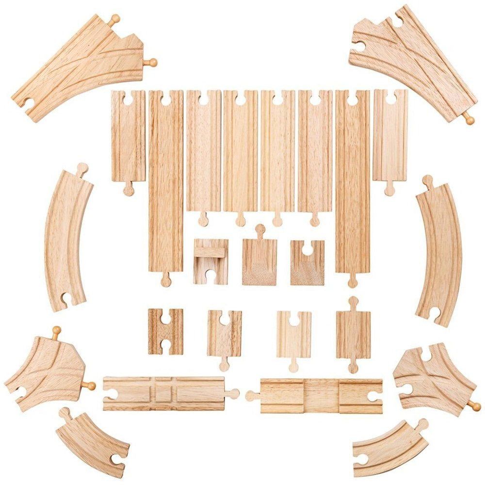 Bigjigs Rail Low Level Track Expansion Pack Wooden Toy Railway Accessory 3+ (25 Pieces)