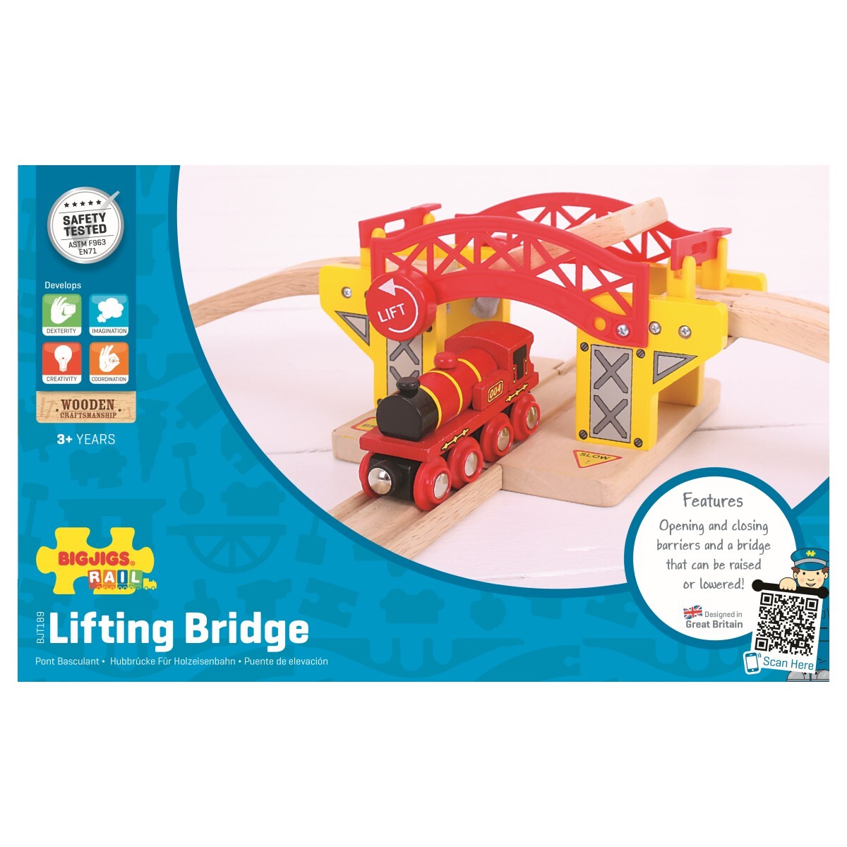 Bigjigs Rail 20cm Lifting Bridge Kids Wooden Toy Train/Railway Accessory 3y+ (3 Pieces) — image 4