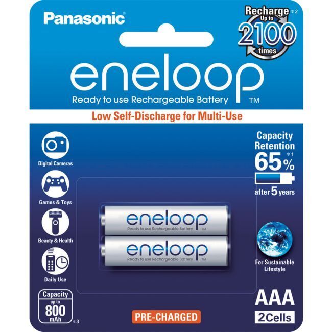 Panasonic Eneloop AAA 1.2V 750mAh NiMH Rechargeable Reusable Battery f/Toys (2 Pack)